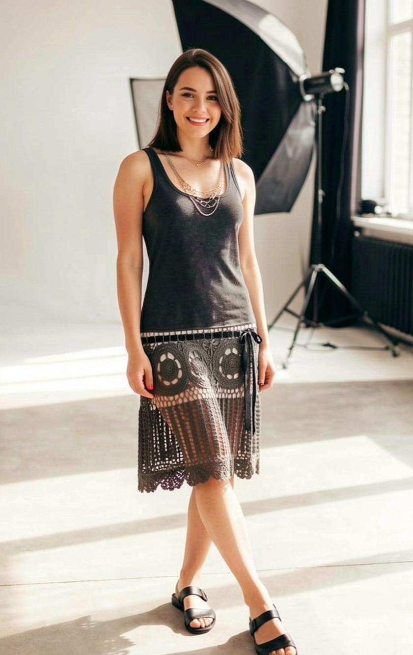 Vintage XOXO Y2K 1990s grey crochet dress with chain S